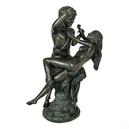 Neoclassical Bronze Nude Nymph Pan Satyr Sculpture