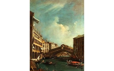 Niccolò Guardi, 1715 Venedig – 1786, zug., DIE RIALTO-BRÜCKE VON NORDEN AUS GESEHEN