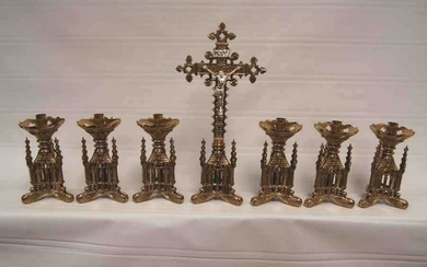 Nice 7 piece Altar set, Crucifix and 6 Candlesticks +