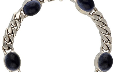 No Reserve - 18K White gold gourmet link bracelet set with sodalite.