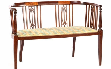 (-), Walnut with burr walnut bench with upholstered...