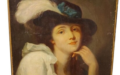 OIL ON CANVAS, LADY W HAT, 19TH.C, RELINE