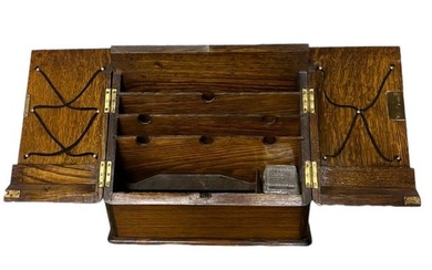 Oak Victorian Letter Box w/ Inkwell - 10.5"T - 11.5"W - 6.5"D
