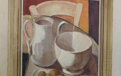 Oil on canvas "Still life with a jug". Signed Léon Devos. Size: 70 x 52 cm.
