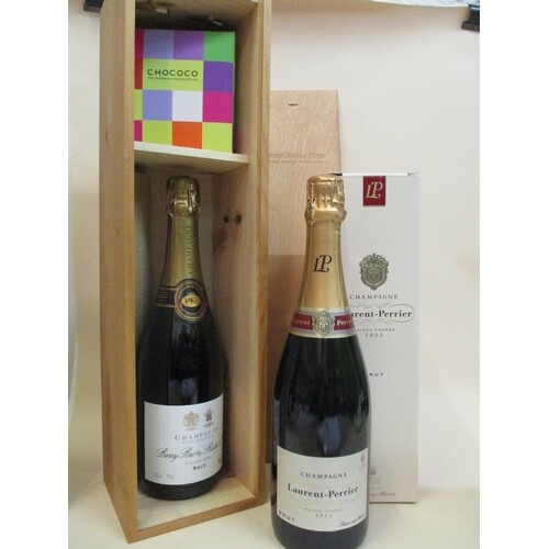 One bottle of Laurent-Perrier Champagne, boxes and one bottl...