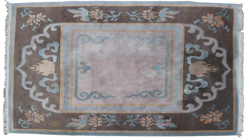 Oriental wool carpet with bird motifs in pastel colours