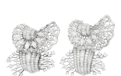 Oscar Heyman and Brothers Pair of Platinum and Diamond Clip-Brooches