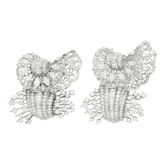 Oscar Heyman and Brothers Pair of Platinum and Diamond Clip-Brooches