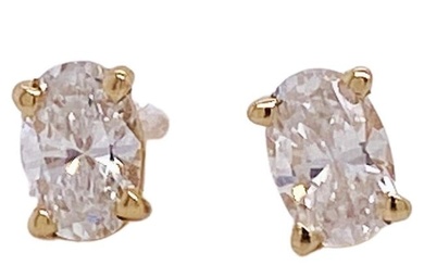 Oval Diamonds .50 Carats Stud Pair in 14K Yellow Gold 1/2 Carat Total Lv