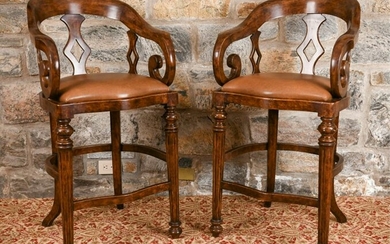 PAIR OF MINTON SPIDELL WOOD BAR STOOLS