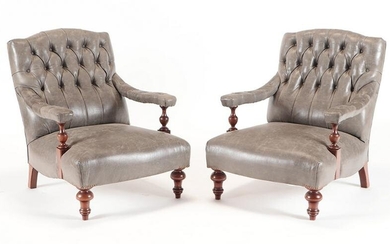 PAIR OF NAPOLEON III STYLE LIBRARY CHAIRS