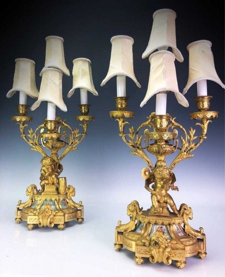 PAIR OF ORMOLU MOUNTED SEVRES PORCELAIN LAMPS