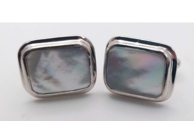 PAIR OF STERLING SILVER WITH MOTHER OF PEARL INLAY BAR CUFFL...