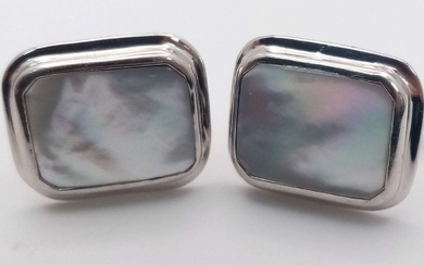 PAIR OF STERLING SILVER WITH MOTHER OF PEARL INLAY...