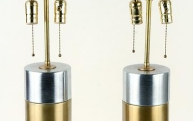 PAIR PAUL EVANS STYLE MIXED METAL TABLE LAMPS