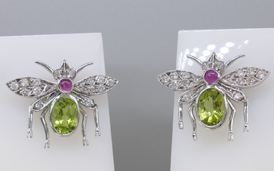 PERIDOT, DIAMOND & RUBY fly earrings.
