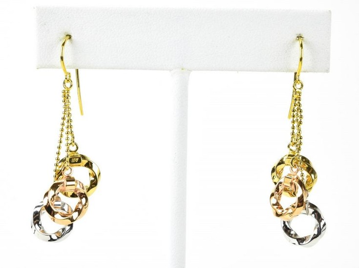 Pair 14kt Tri Color Gold Dangle Earrings