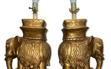 Pair Composite Indian Elephant Table Lamps