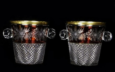 Pair Continental cranberry flashed cut glass ice