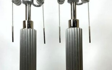 Pair Machine Age Style Table Lamps. Fluted Columns.