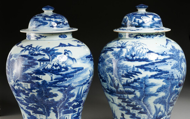 Pair large Chinese blue & white ginger jars