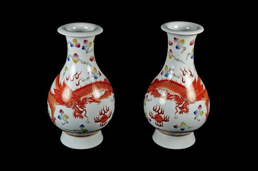 Pair of 20th Century Dragon Vases