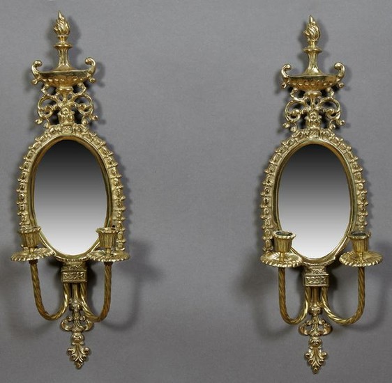 Pair of Brass Louis XVI Style Two Light Mirrored
