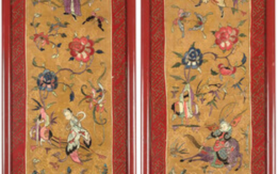 Pair of Chinese Embroidered Silk Panels