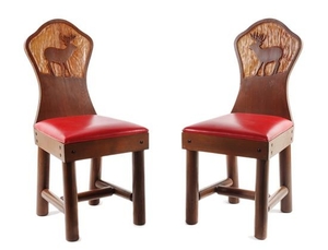 Pair of Contemporary Carved Wood Chairs by New West