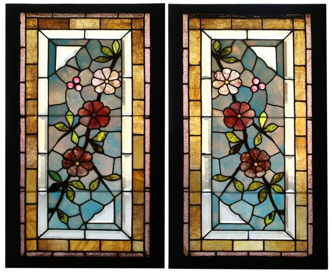 Pair of Floral Stained Glass Windows