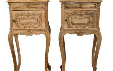 Pair of French Louis XV style walnut night stands with marble top