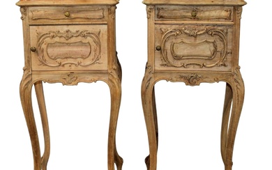 Pair of French Louis XV style walnut night stands with...