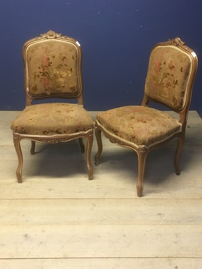 Pair of French chestnut side chairs with upholstered seats &...