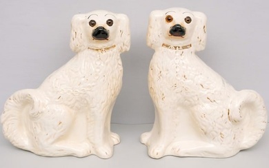 Pair of Large Staffordshire Spaniel Dog Figurines