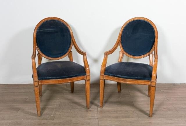 Pair of Louis XVI Style Carved Fauteuil Armchairs