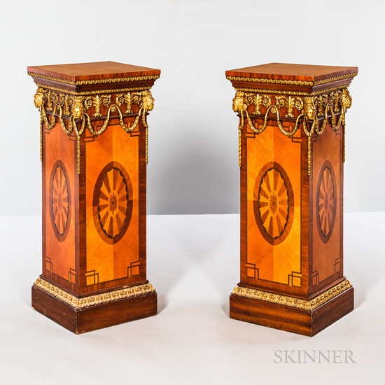 Pair of Neoclassical-style Gilt-gesso Marquetry Pedestals