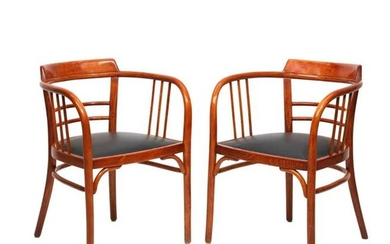 Pair of Secessionist stained beechwood armchairs