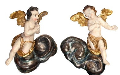 Pair of putti on a cloud bench, South German, mid 18th century