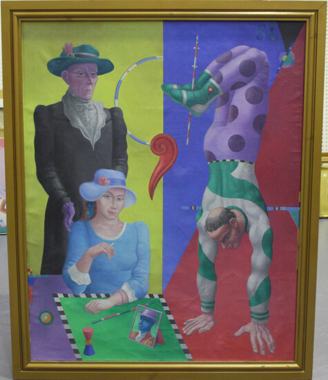 Patrick Burke - Acrobat and Circus Performers, 20th century oil on canvas, signed verso, 125.5cm x 9