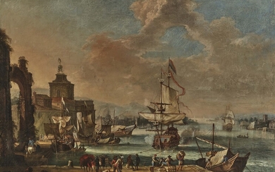 Pays-Bas (Abraham Storck, 1644 Amsterdam - 1708 ibid., périphérie ?)Dos du 17e s. "Port italien"....