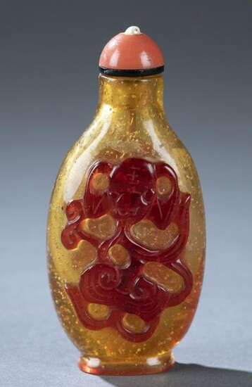 Peking glass overlay snuff bottle, 19th c.