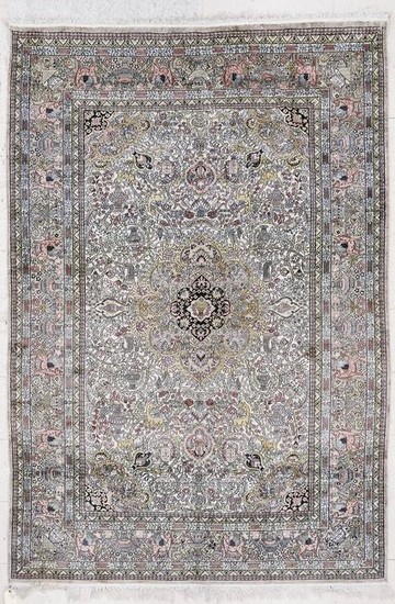Persian Silk Oriental Rug with Animals 5'11''x8'11'. An