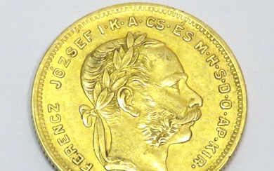 Pièce en or de 20 Francs (8 Florints) "François-Joseph Ier-Hongrie", datée de 1875. Poids :...