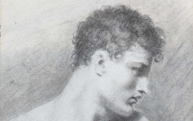 Pierre-Paul Prud'hon (French, 1758-1823) Jeune homme en buste pierre noire, craie blanche sur papier bleu,...