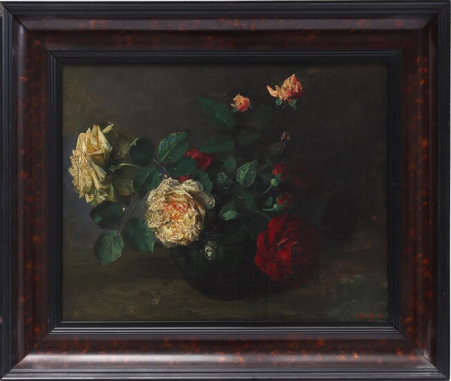 Pieter Florentius Nicolaas Jacobus Arntzenius (1864-1925), Still life with roses in green vase,...