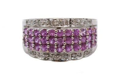 Pink Sapphire & Diamond 18ct White Gold Band Ring