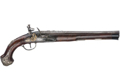 Pistolet à silex français fabriqué par Louis Lamotte à Saint-Étienne, vers 1790. Canon lisse de...