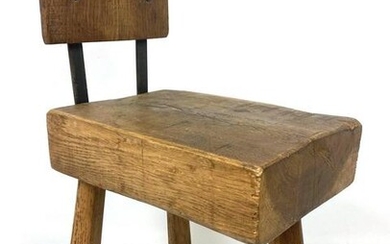 Primitive 3 legged stool Chair. Thick seat