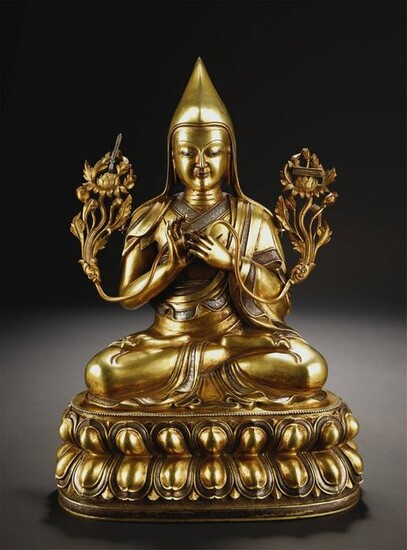 Qing, Tibet Gilt Bronze Inlaid Silver Buddha