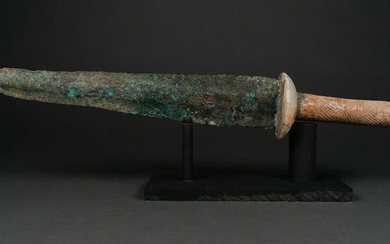 RARE ANCIENT BRONZE SWORD WITH BONE HANDLE